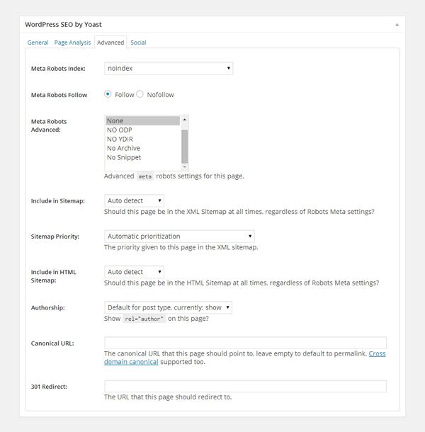 WordPress SEO Post Settings