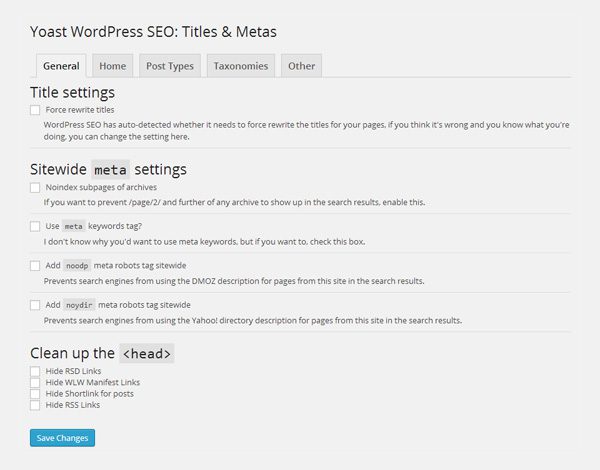 WordPress SEO Sitewide Meta Settings