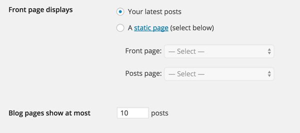 WordPress Reading Settings