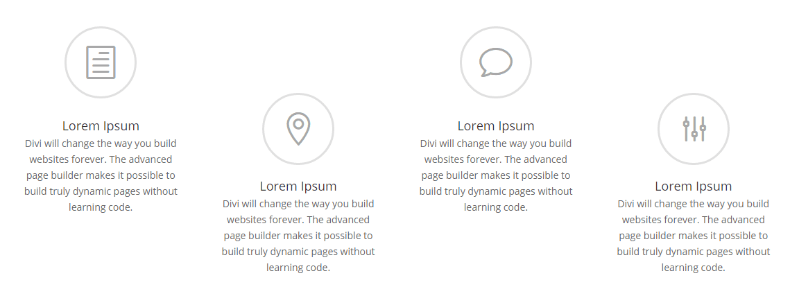 Screenshot of four scaling Divi Blurbs.