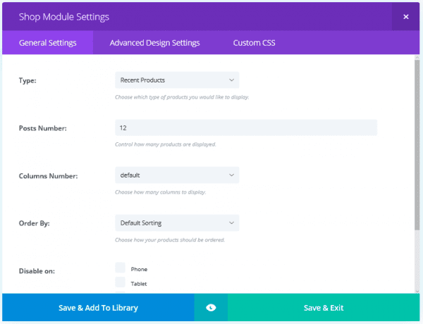 Shop Module Settings