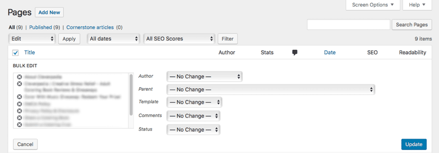 Bulk Edit Pages in WordPress