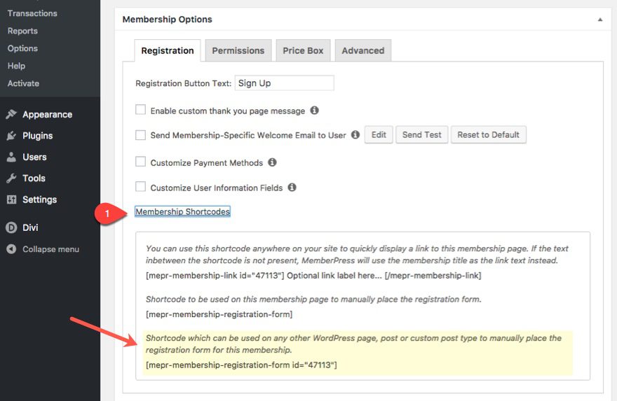 membership shortcodes