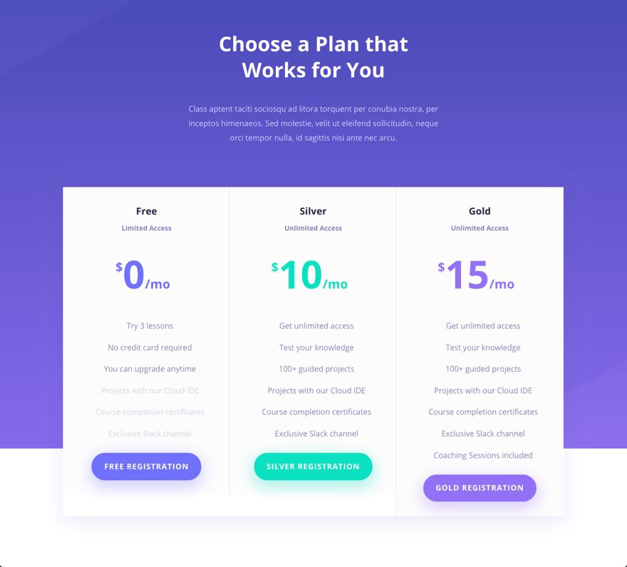 pricing page