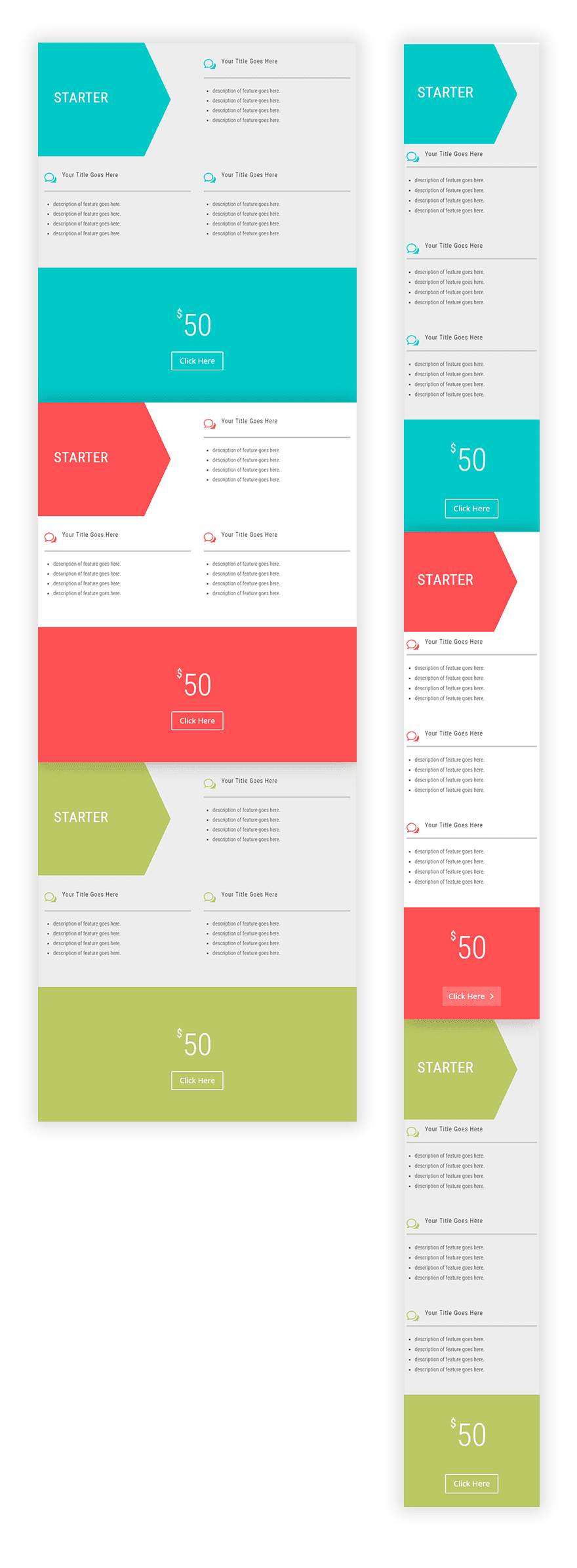 divi horizontal pricing tables