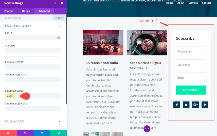 divi page element sticky