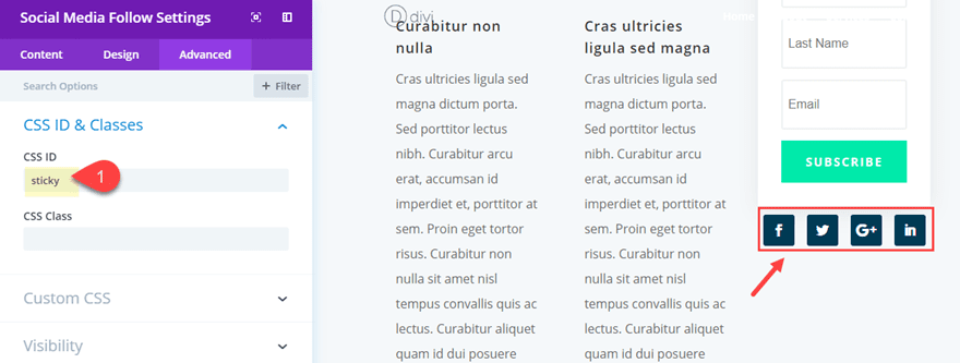 divi page element sticky