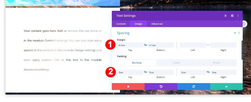 spacing of second text module