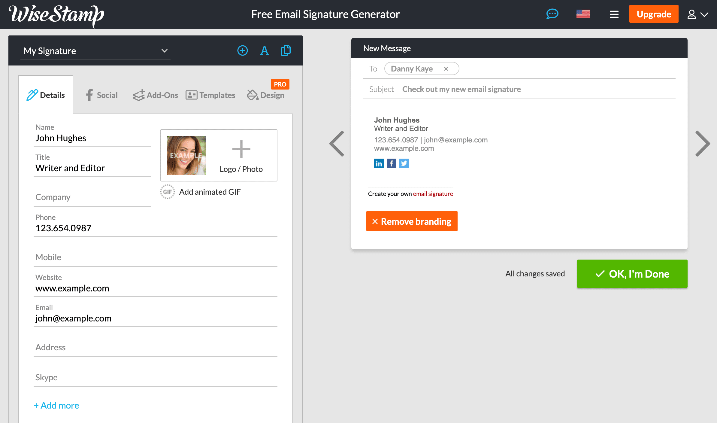 WiseStamp's free email signature generator.