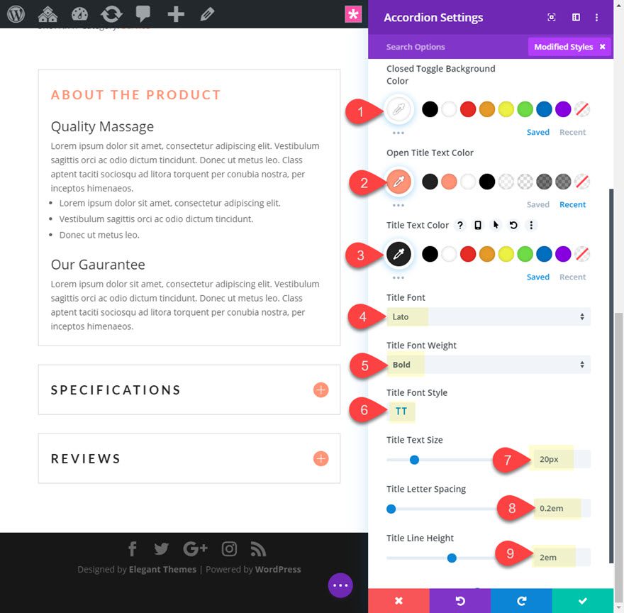 divi product info accordion