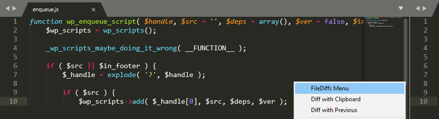 Accessing the FileDiffs menu.