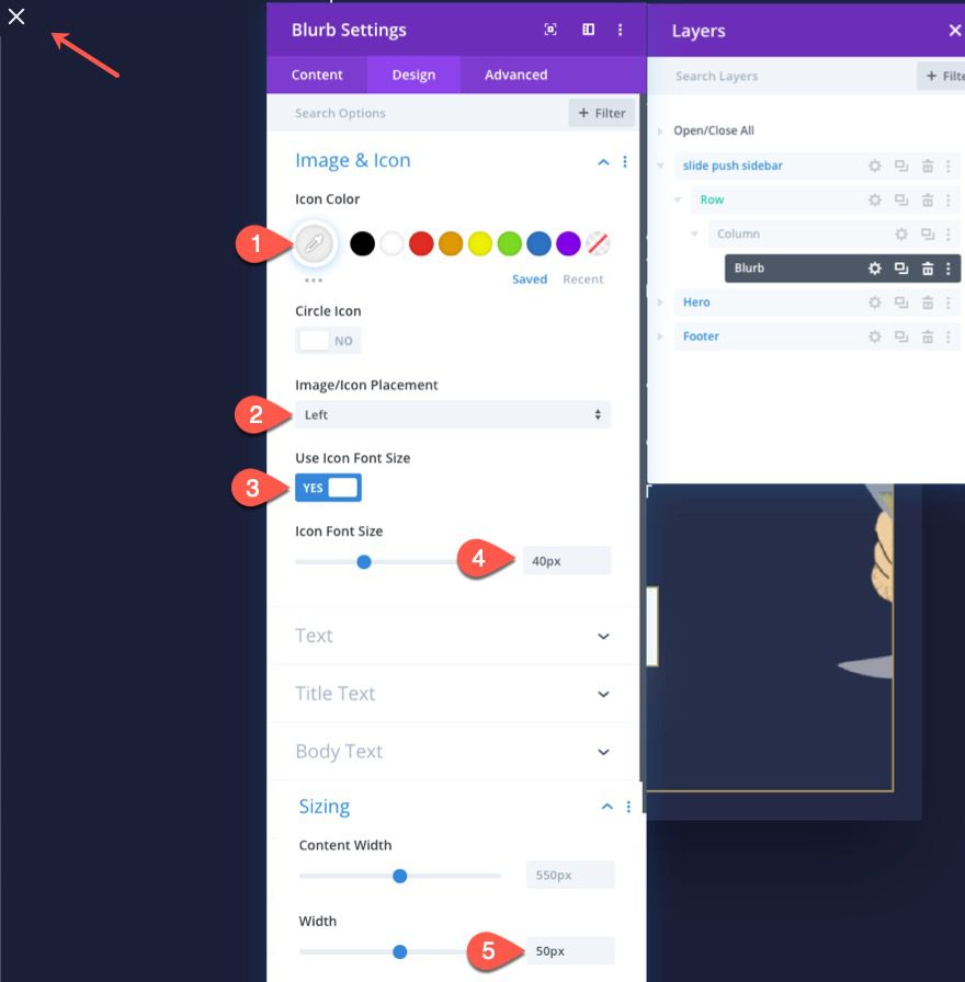 divi sliding push sidebar