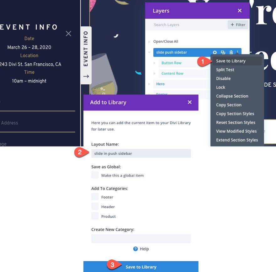 divi sliding push sidebar