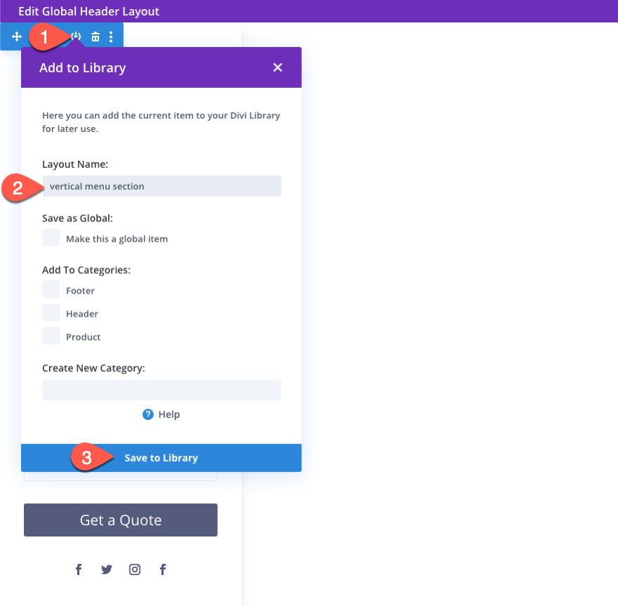 divi vertical navigation menu and header