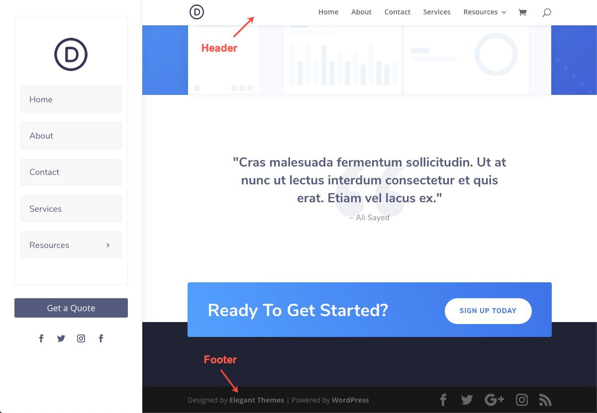 divi vertical navigation menu and header