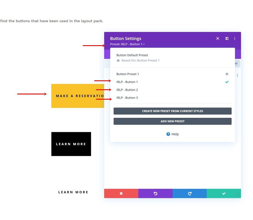 Italian restaurant global presets style guide