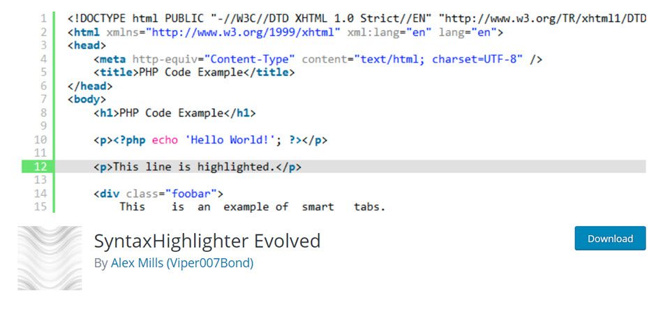 syntaxhighlighter evolved code snippet display