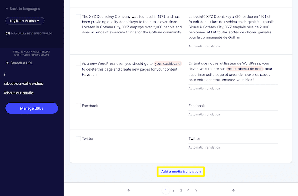 Adding a media translation.