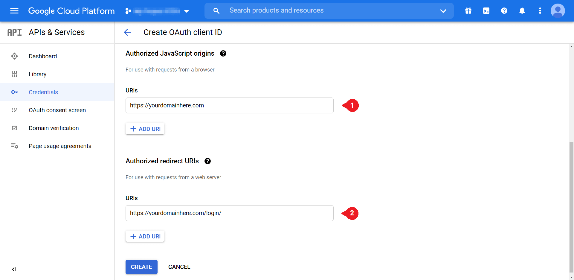 The second page of creating an OAuth Client ID.
