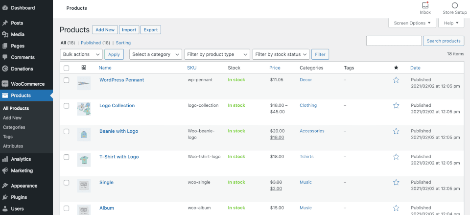 The WooCommerce plugin dashboard.