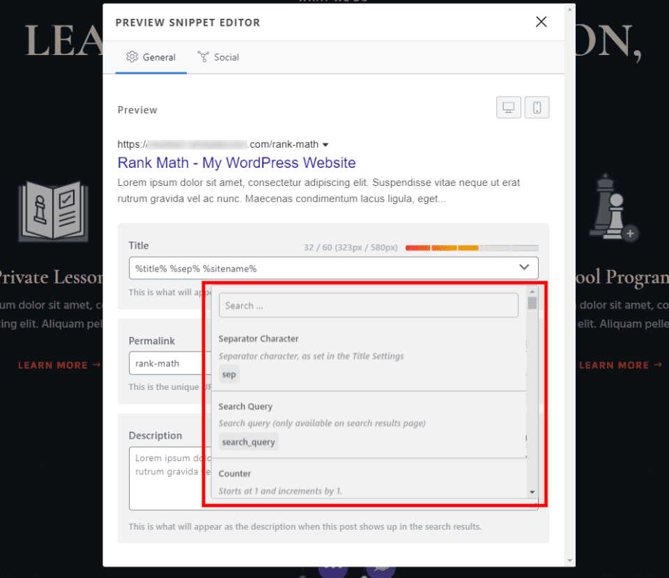 Rank Math Preview Title