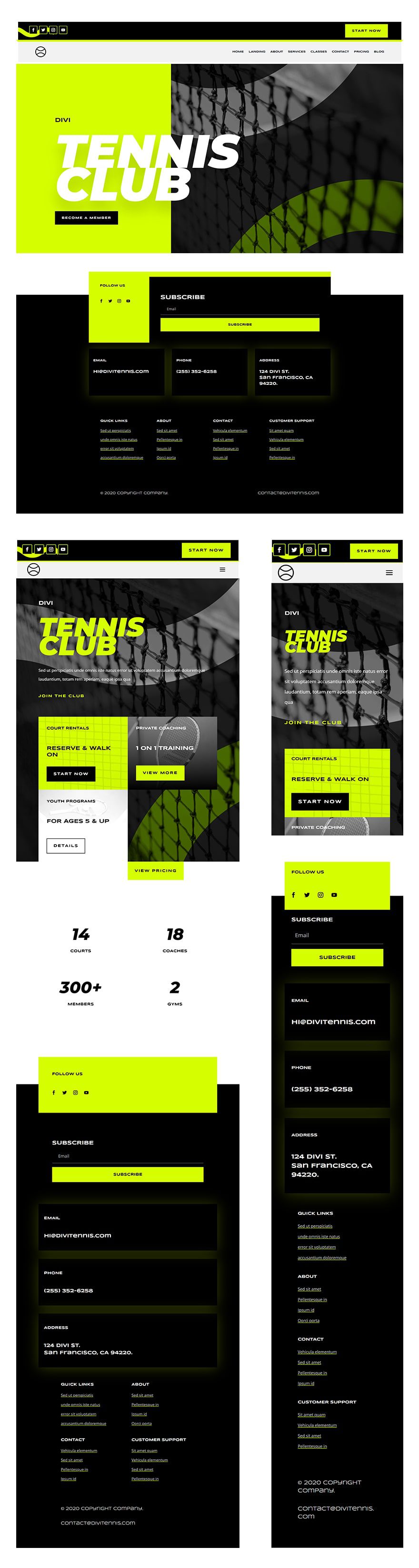 tennis club header footer