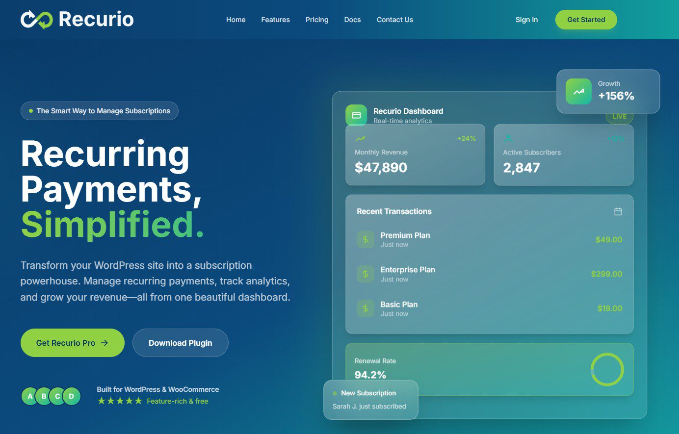 Recurio for WooCommerce Homepage Feb 2026