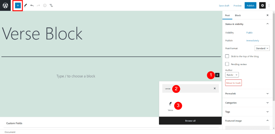 How to Add the Verse Block to your Post or Page