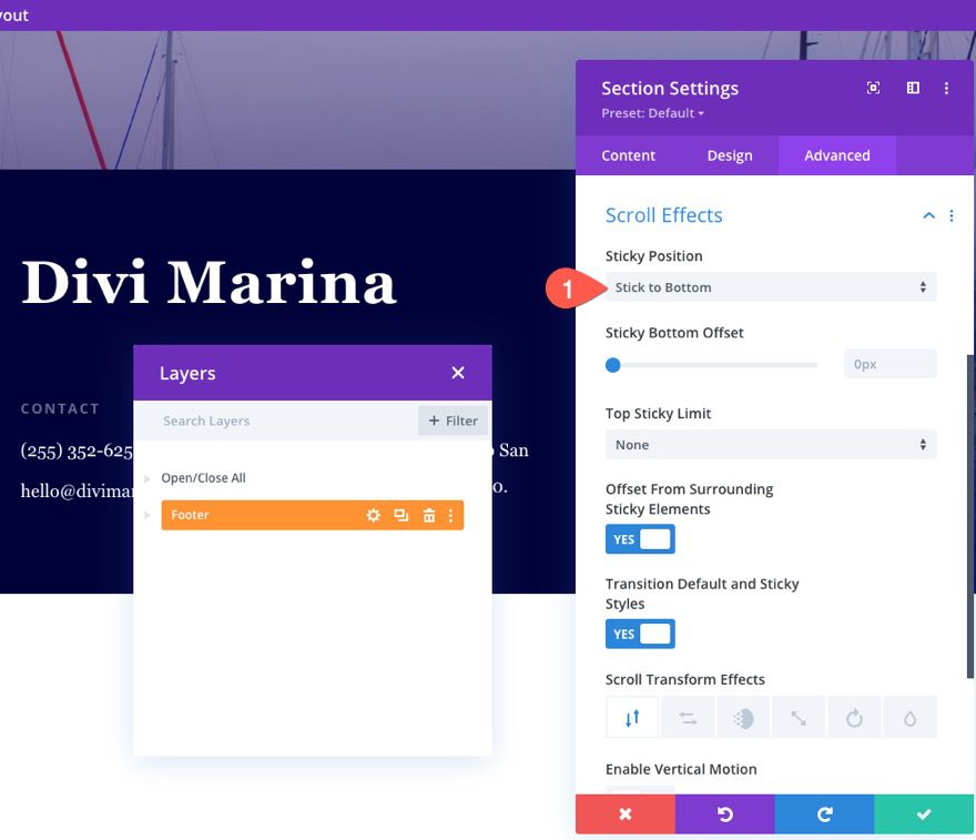 divi sticky footer reveal