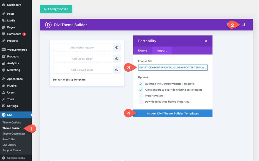 divi sticky footer reveal