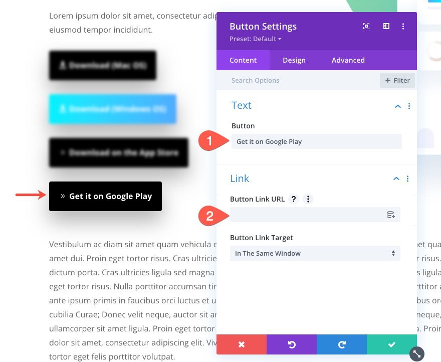 display download buttons for respective operating systems in divi