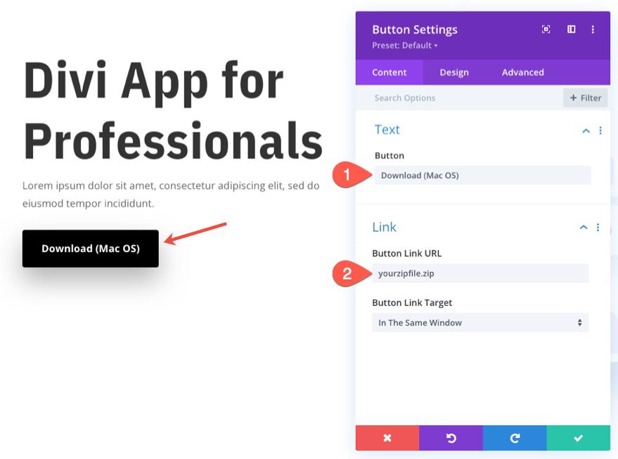 display download buttons for respective operating systems in divi