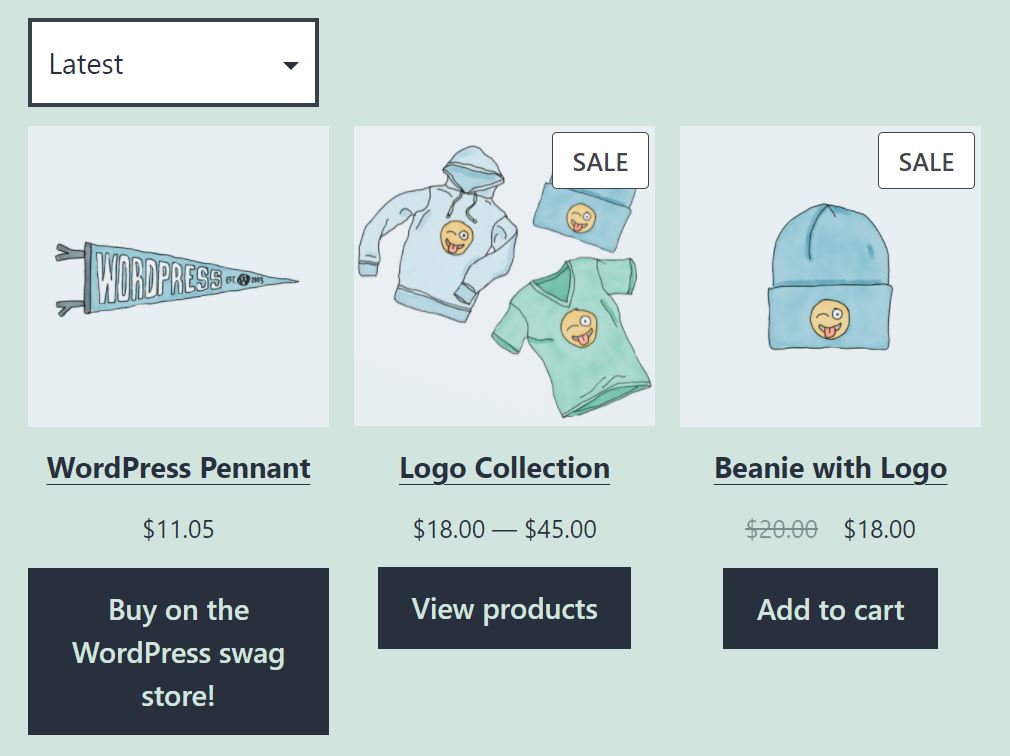 A preview of the All Products block