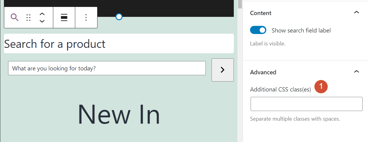 Adding custom CSS classes to the Product Search block