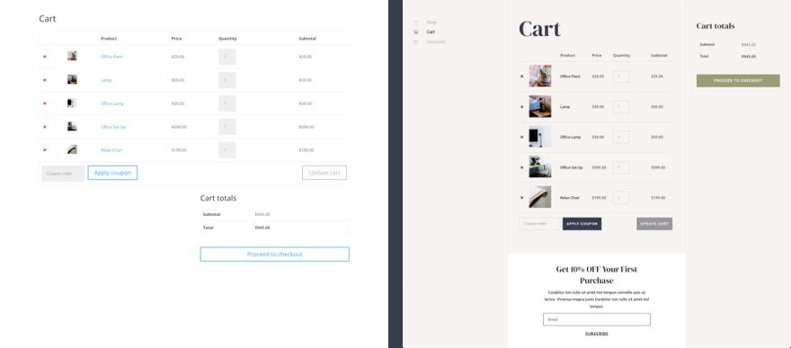 Divi WooCommerce Cart Page Template