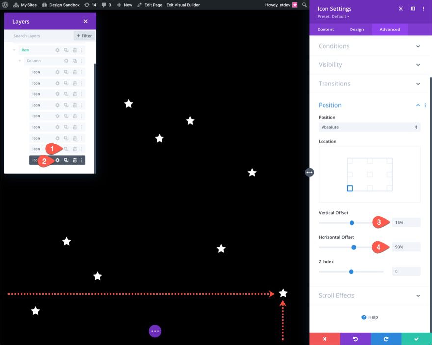 divi scroll animated icons section background