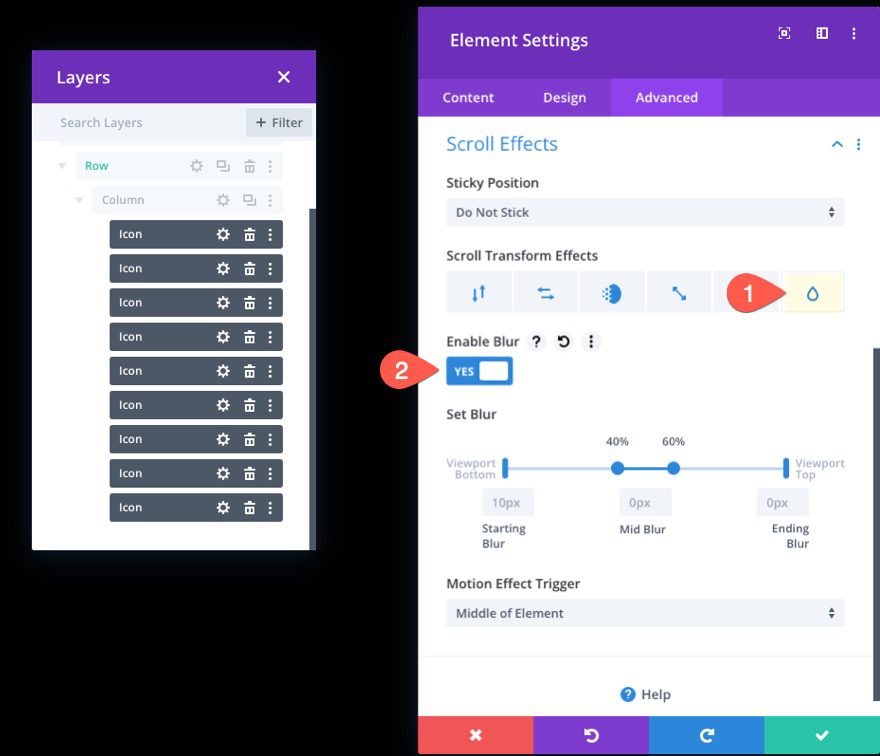 divi scroll animated icons section background