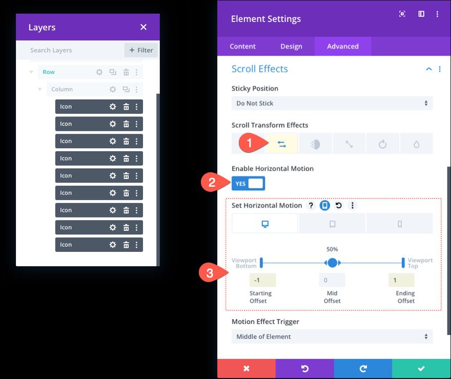divi scroll animated icons section background