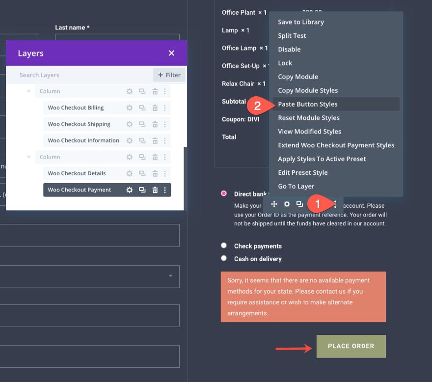 woocommerce checkout page template for Divi