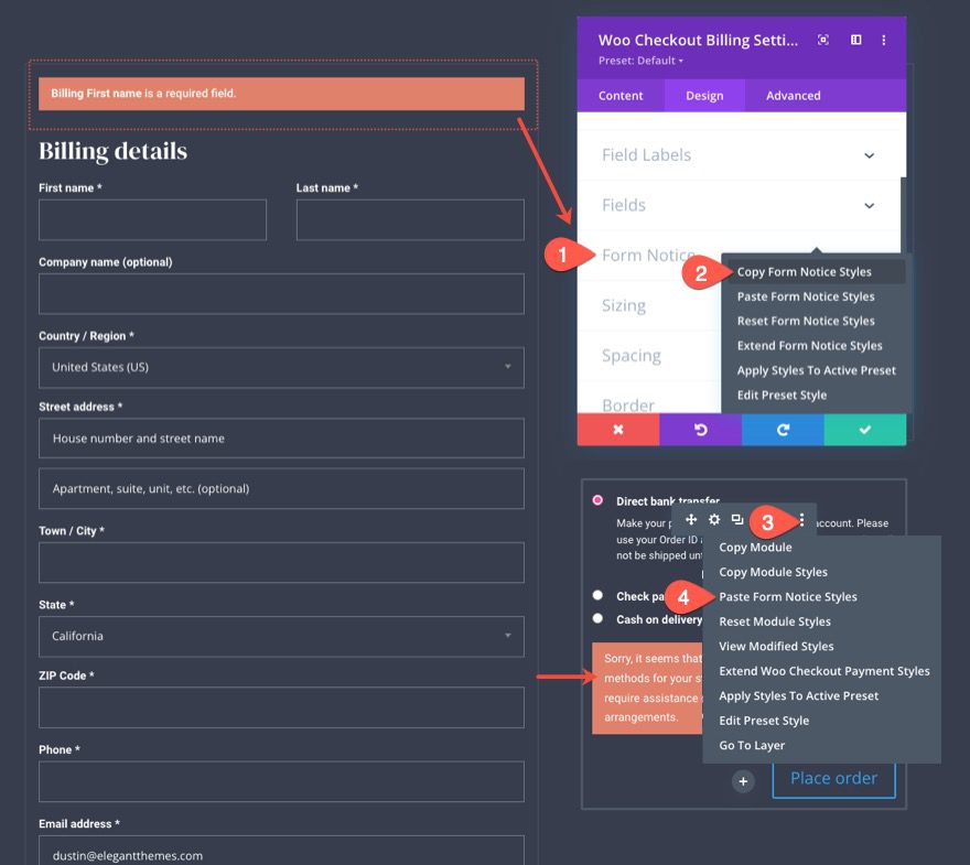 woocommerce checkout page template for Divi