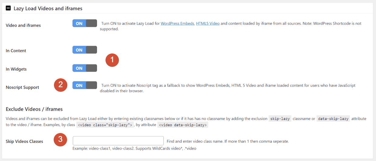 Configuring lazy loading video settings