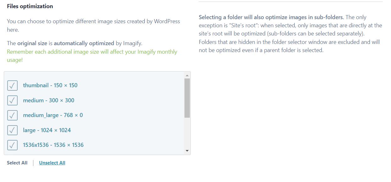 Compression options in Imagify