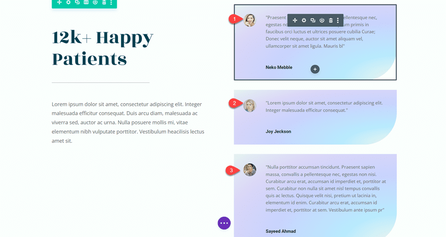 Divi add gradient background to testimonials
