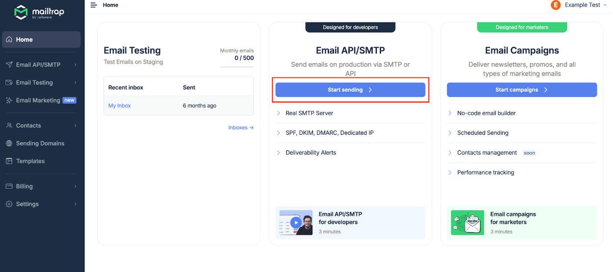 Mailtrap SMTP Setup - Step 1
