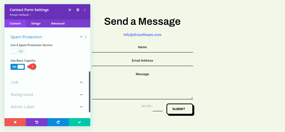 Divi Basic Captcha Contact Form Use Basic Captcha