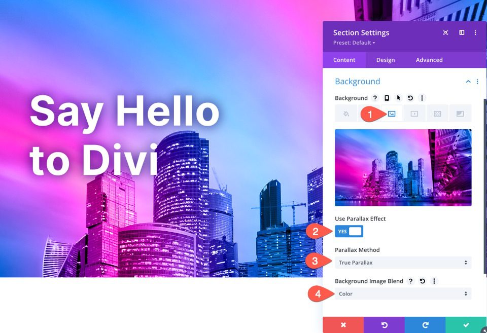 Parallax Image Background with a Blended Gradient Overlay in Divi
