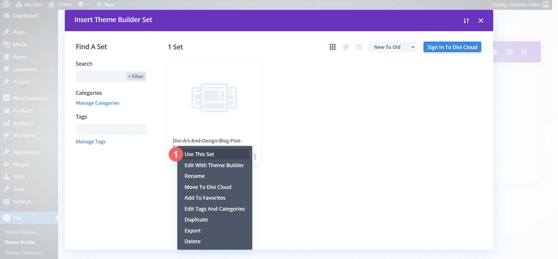 Click use this set to add the templates within the template set to your Divi Theme Builder