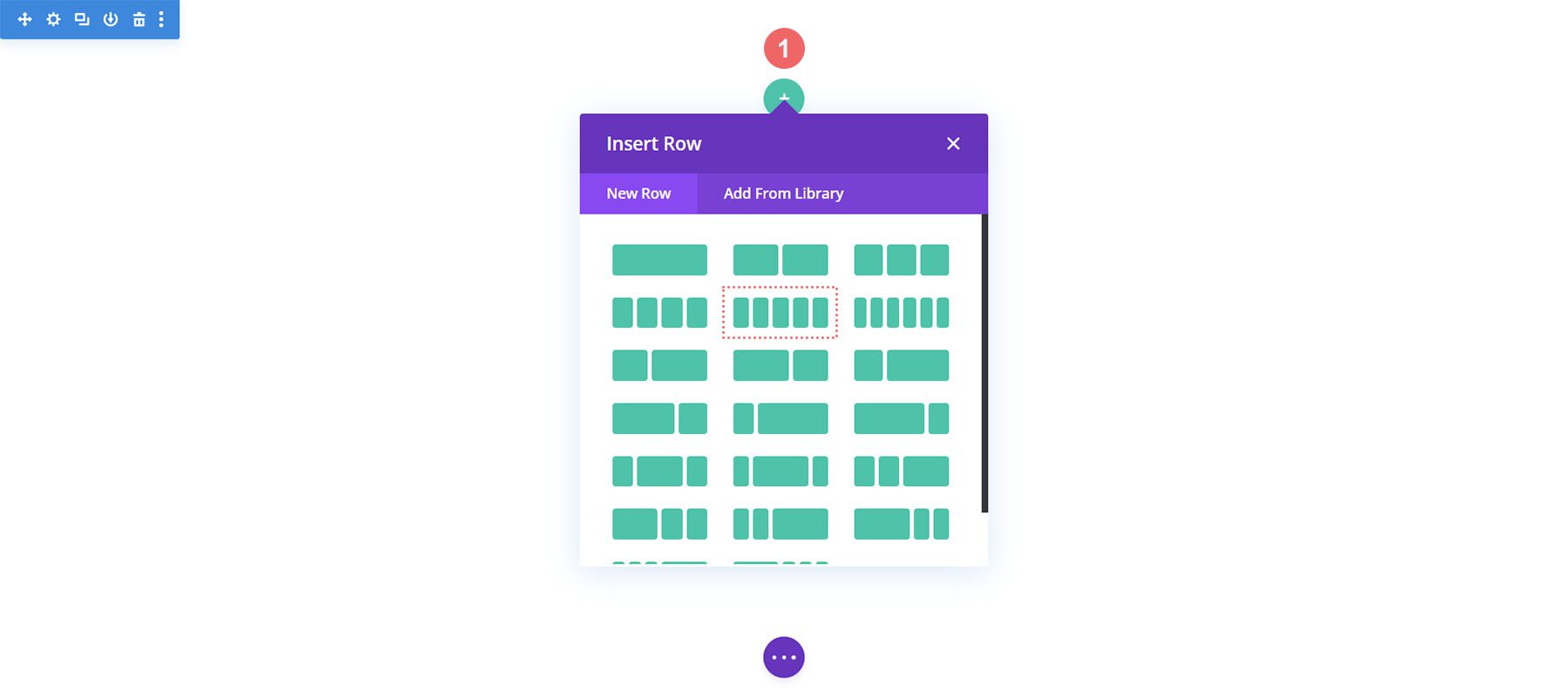 Add a new row with five columns