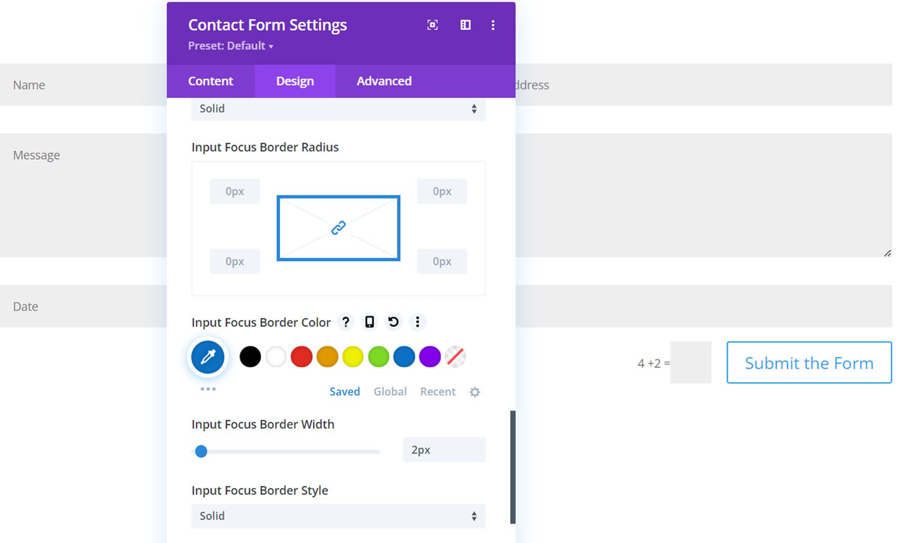 Divi Plugin Highlight Divi Contact Form Helper Input Focus Border