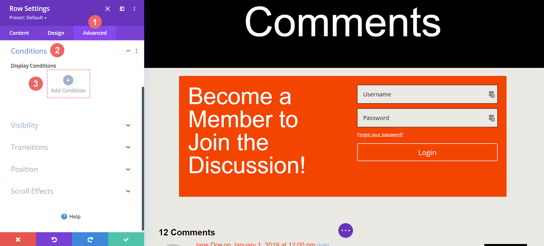 Preparing to activate the Display Conditions for our members only comment section